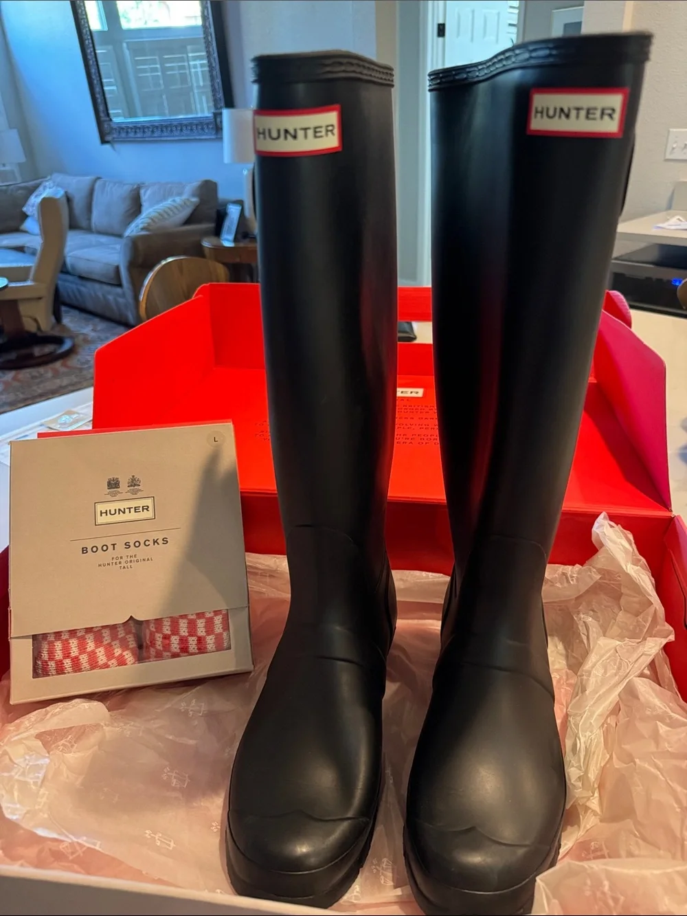 Hunter Black Tall Rain Boots with Sherpa Cuff Trim